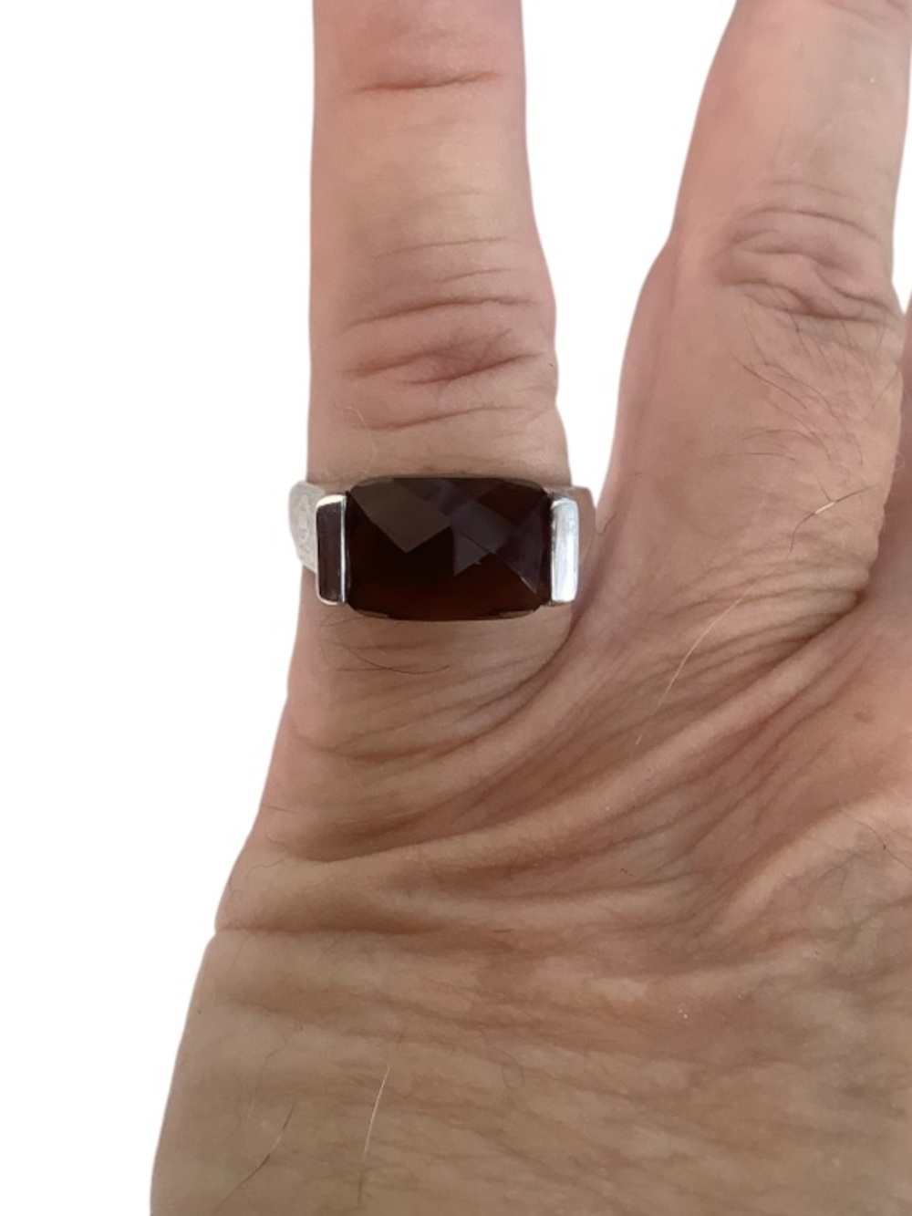 Premier Silver-Tone Faceted brown quartz Ring